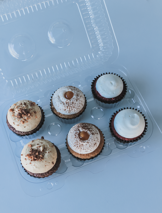 Our Vintage Cupcake Assortment features red velvet and chocolate peanut butter cupcakes. Only available at House of Clarendon in Lancaster, PA.
